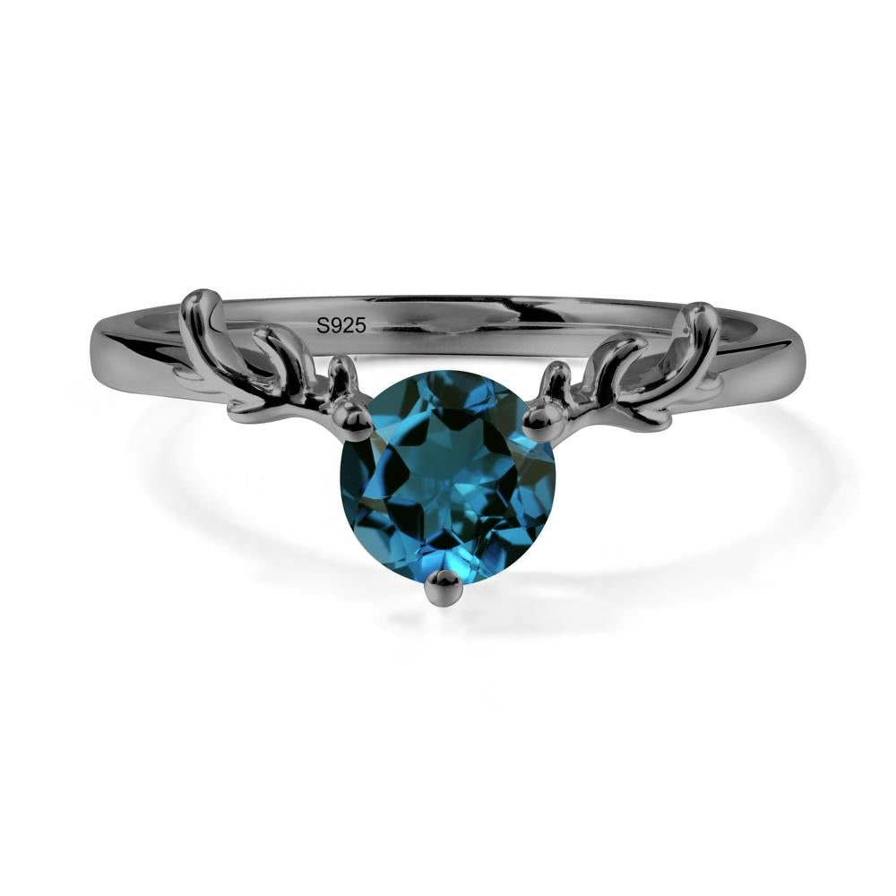 Round London Blue Topaz Reindeer Ring - LUO Jewelry #metal_black finish sterling silver