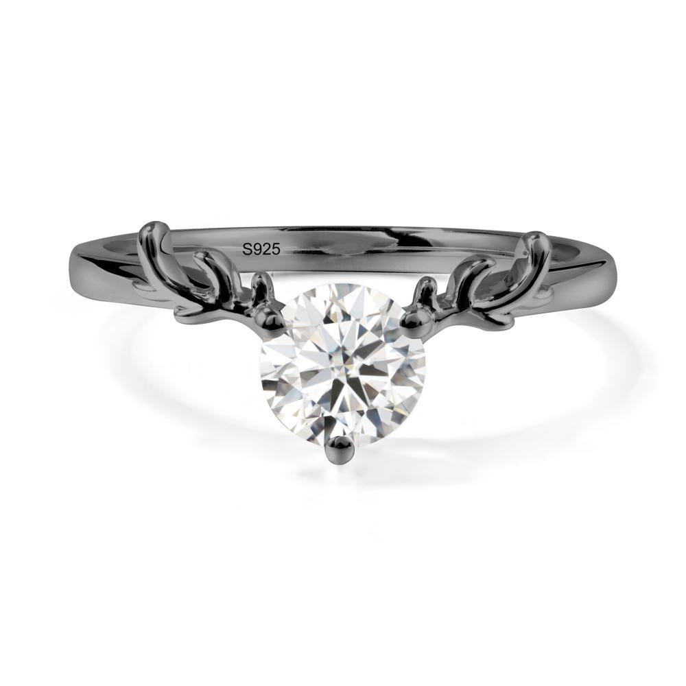 Solitaire Round Moissanite Ring - LUO Jewelry #metal_black finish sterling silver