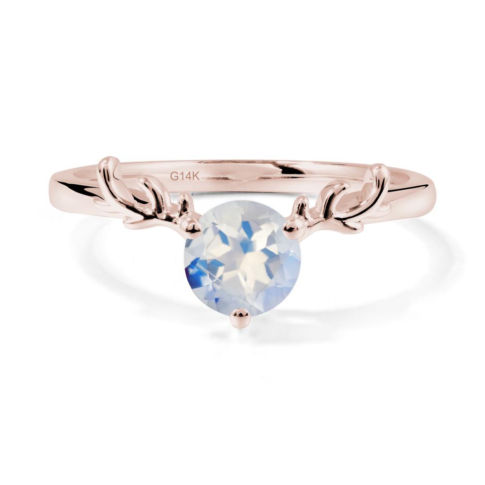 Round Moonstone Antler Chrismas Ring - LUO Jewelry #metal_14k rose gold