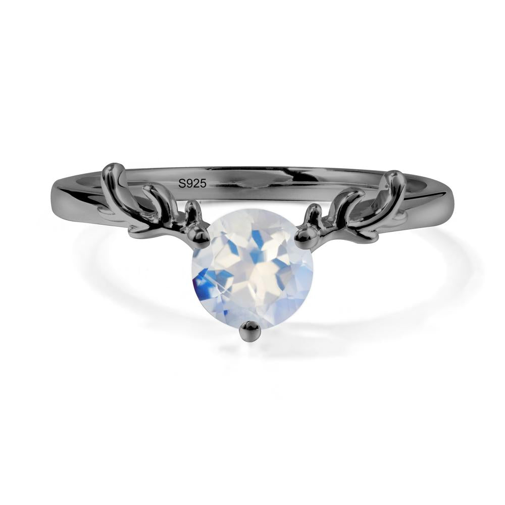 Round Moonstone Antler Chrismas Ring - LUO Jewelry #metal_black finish sterling silver