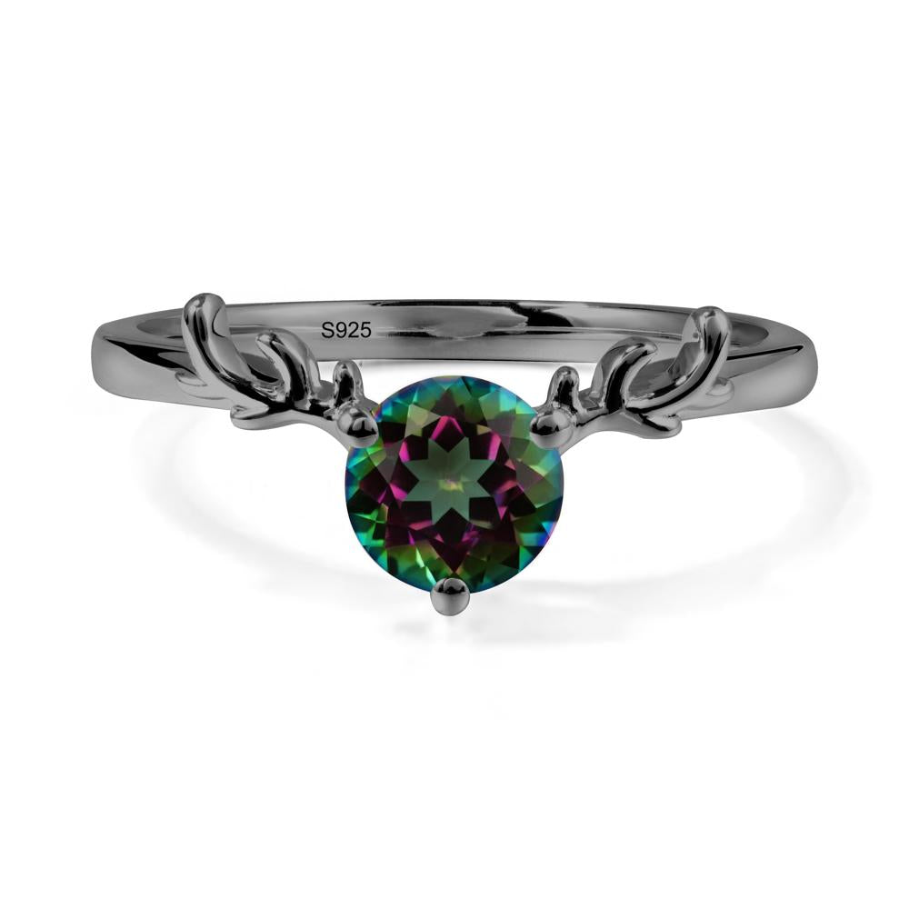 Solitaire Round Mystic Topaz Ring - LUO Jewelry #metal_black finish sterling silver