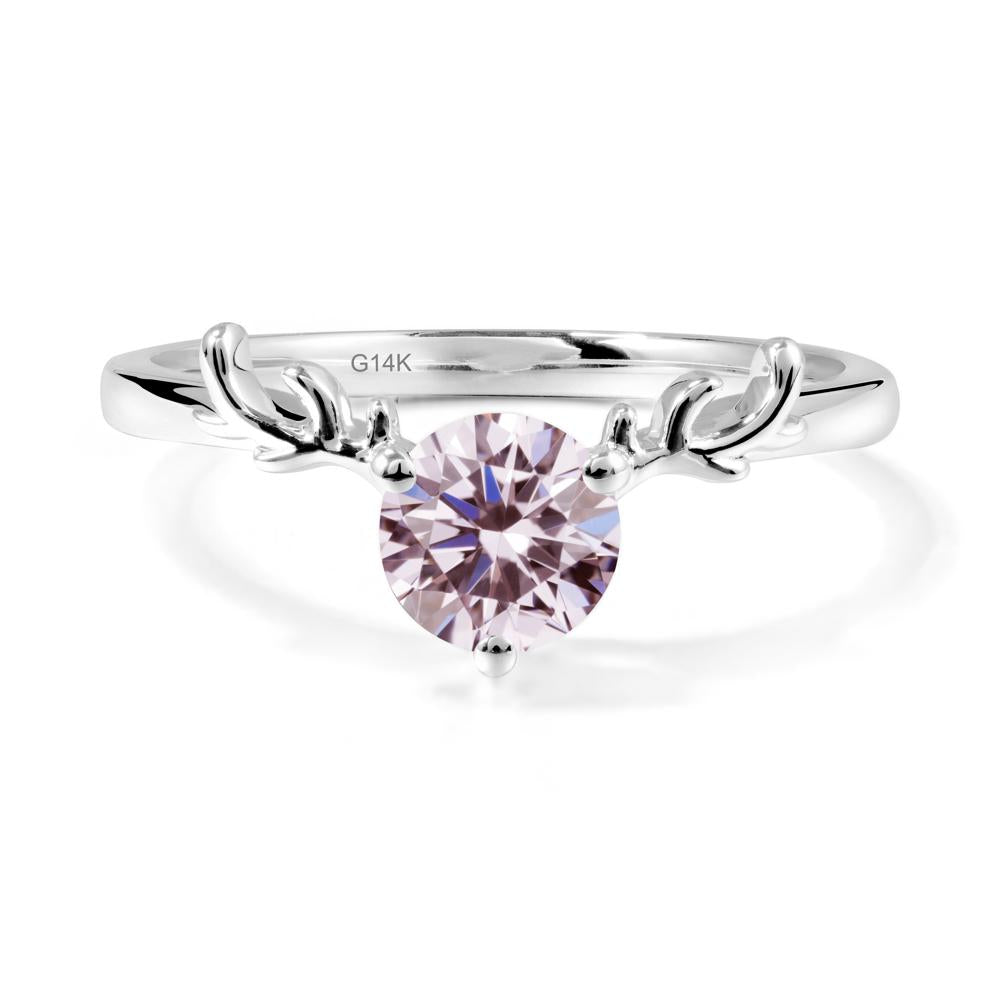 Round Pink Cubic Zirconia Antler Chrismas Ring - LUO Jewelry #metal_14k white gold