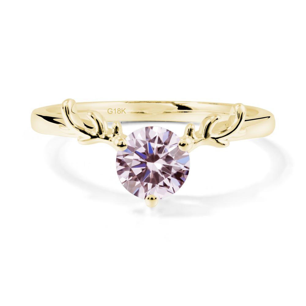 Round Pink Cubic Zirconia Antler Chrismas Ring - LUO Jewelry #metal_18k yellow gold