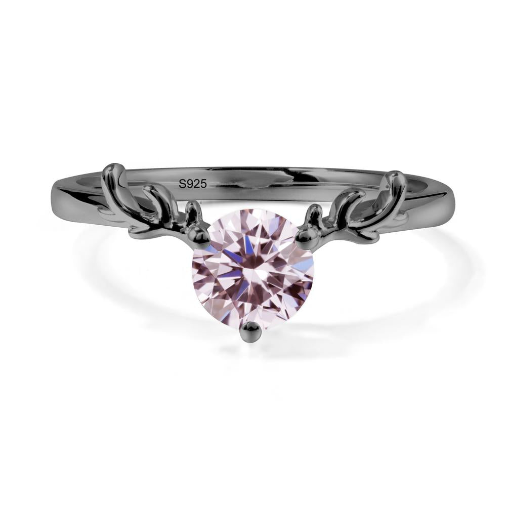 Round Pink Cubic Zirconia Antler Chrismas Ring - LUO Jewelry #metal_black finish sterling silver