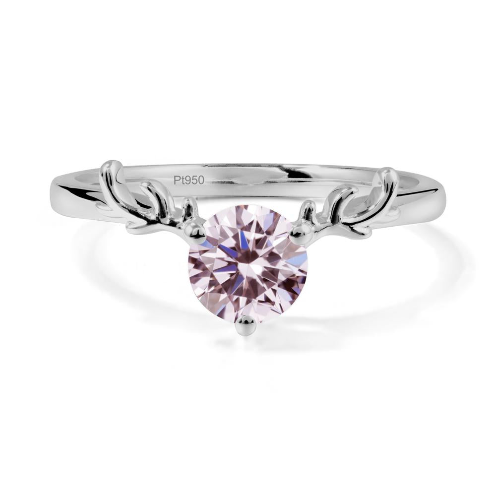 Round Pink Cubic Zirconia Antler Chrismas Ring - LUO Jewelry #metal_platinum