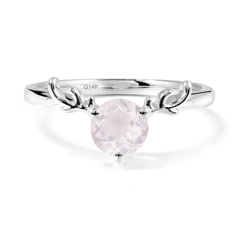 Solitaire Round Rose Quartz Ring - LUO Jewelry #metal_14k white gold