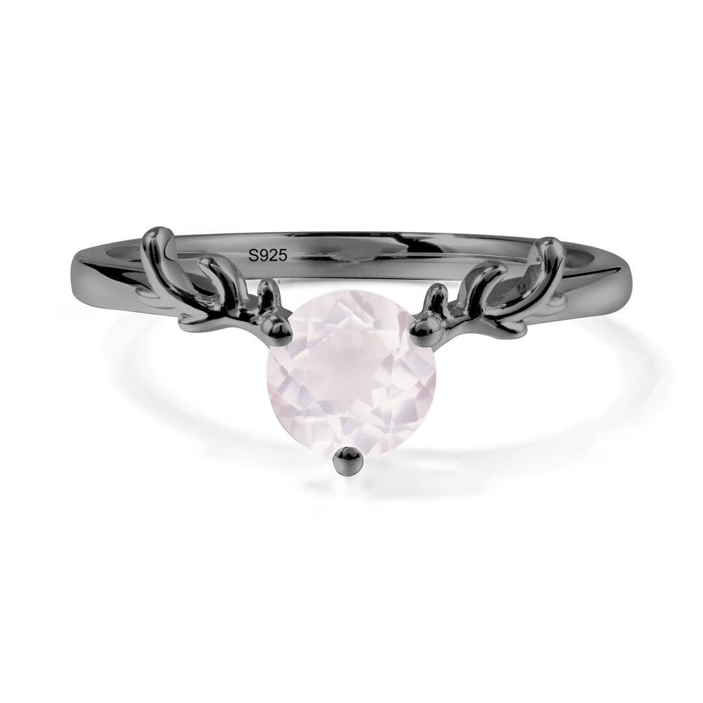 Solitaire Round Rose Quartz Ring - LUO Jewelry #metal_black finish sterling silver