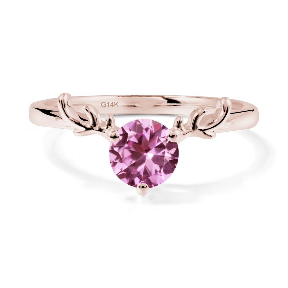 Round Pink Sapphire Antler Chrismas Ring - LUO Jewelry #metal_14k rose gold