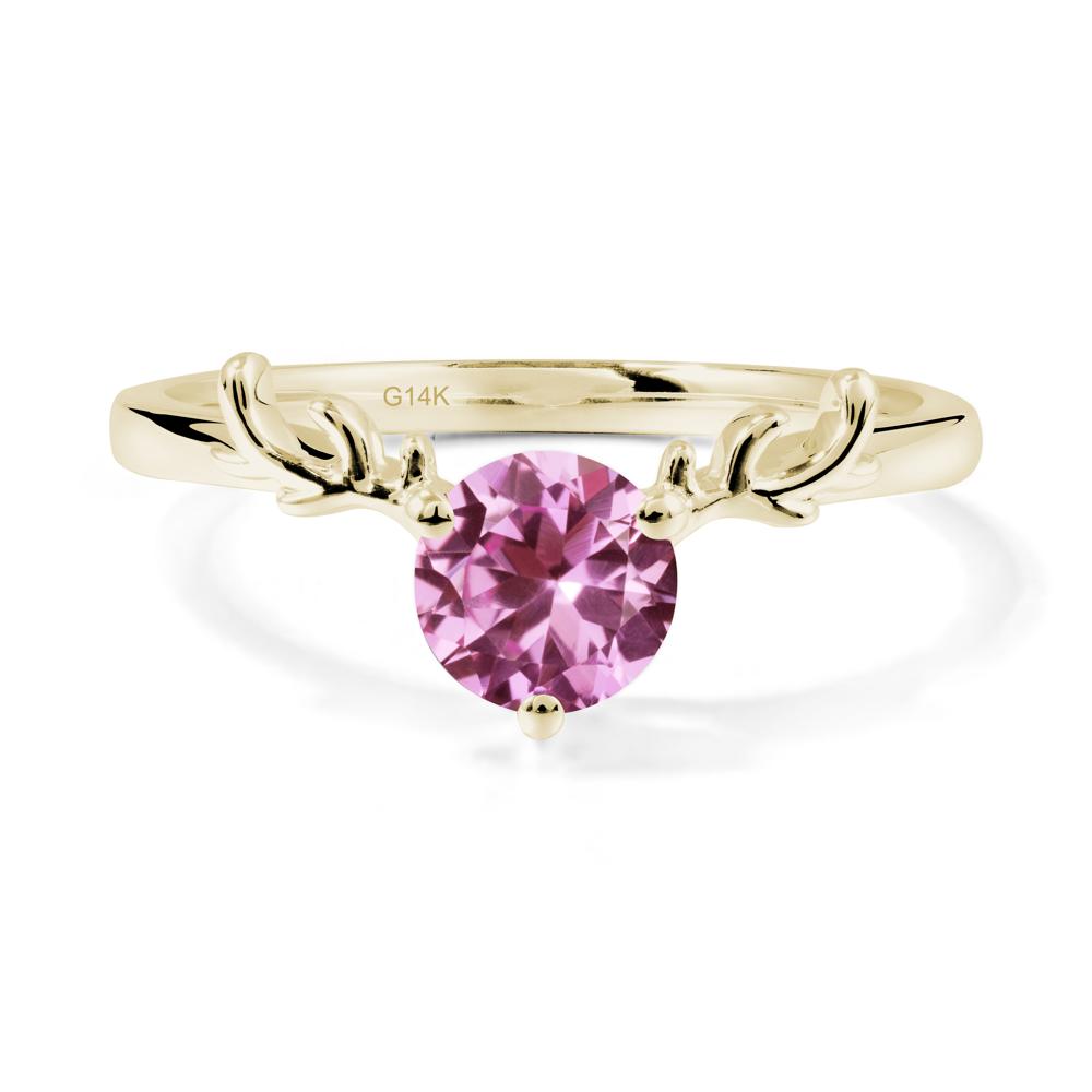 Round Pink Sapphire Antler Chrismas Ring - LUO Jewelry #metal_14k yellow gold