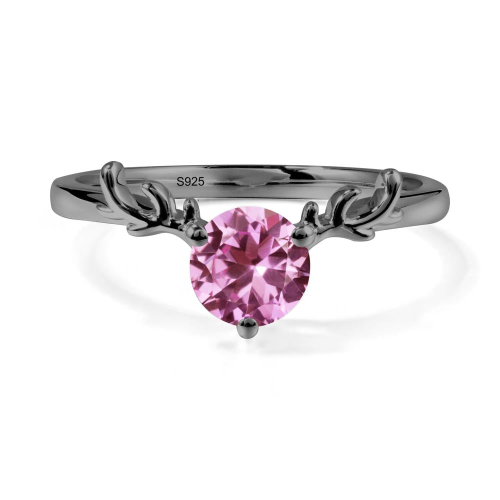 Round Pink Sapphire Antler Chrismas Ring - LUO Jewelry #metal_black finish sterling silver