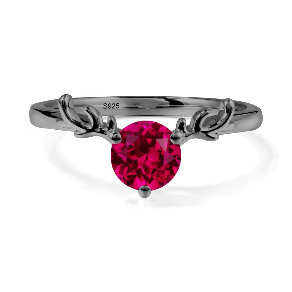 Round Ruby Reindeer Ring - LUO Jewelry #metal_black finish sterling silver