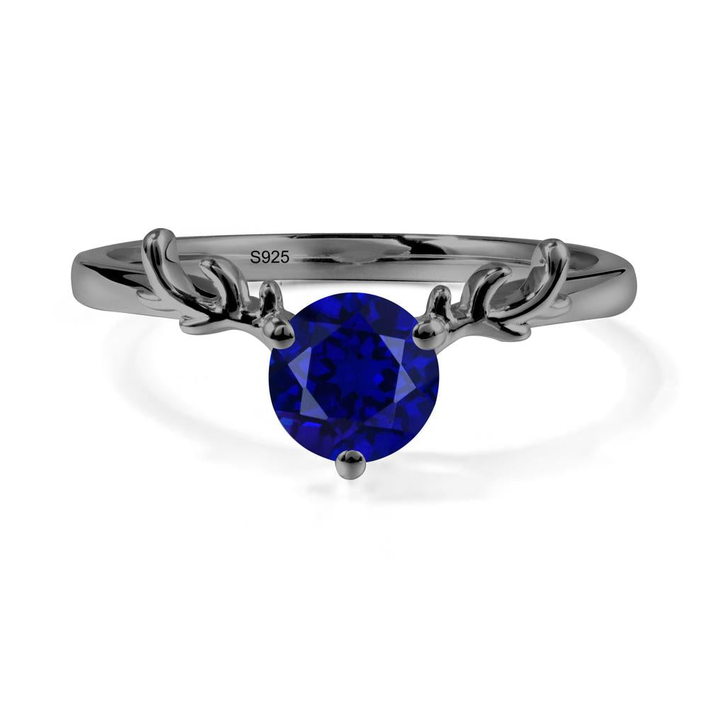 Solitaire Round Sapphire Ring - LUO Jewelry #metal_black finish sterling silver