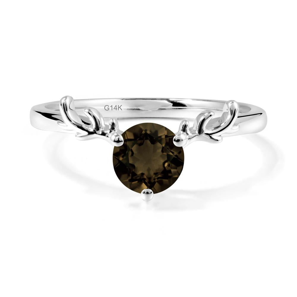 Round Smoky Quartz Antler Chrismas Ring - LUO Jewelry #metal_14k white gold