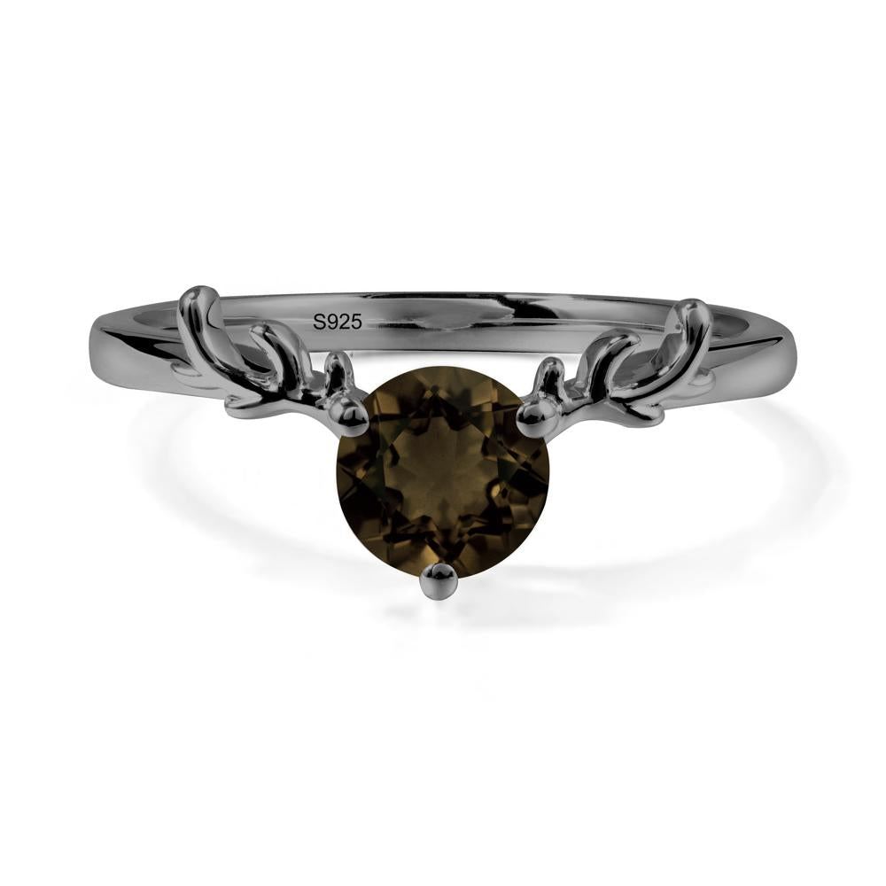 Round Smoky Quartz Antler Chrismas Ring - LUO Jewelry #metal_black finish sterling silver