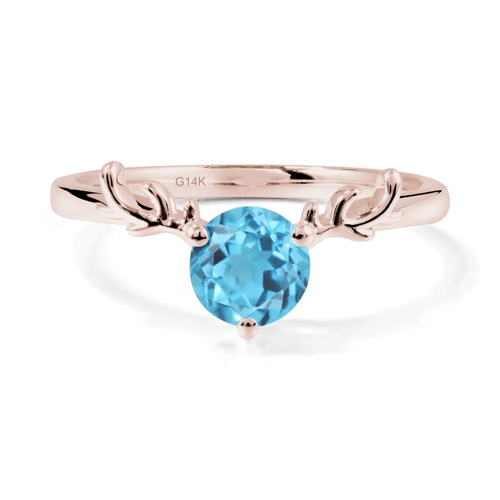 Round Swiss Blue Topaz Reindeer Ring - LUO Jewelry #metal_14k rose gold