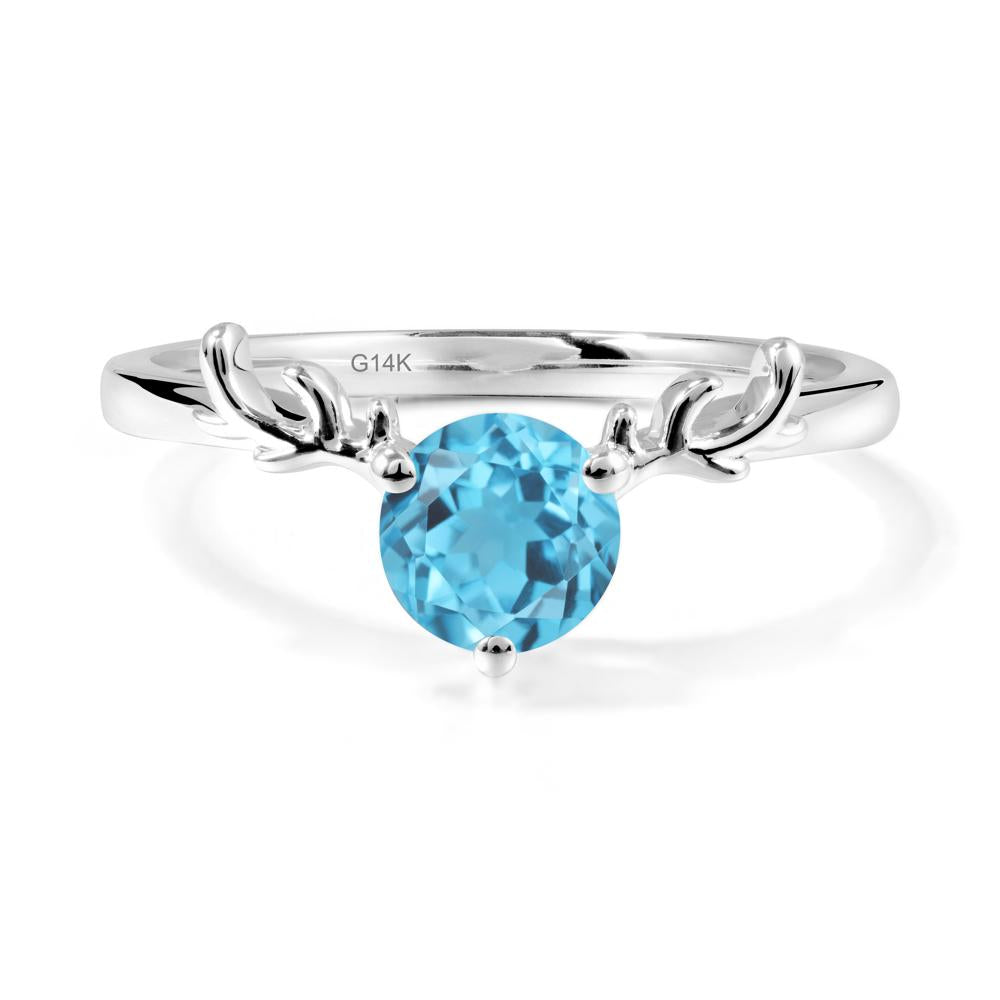 Round Swiss Blue Topaz Reindeer Ring - LUO Jewelry #metal_14k white gold