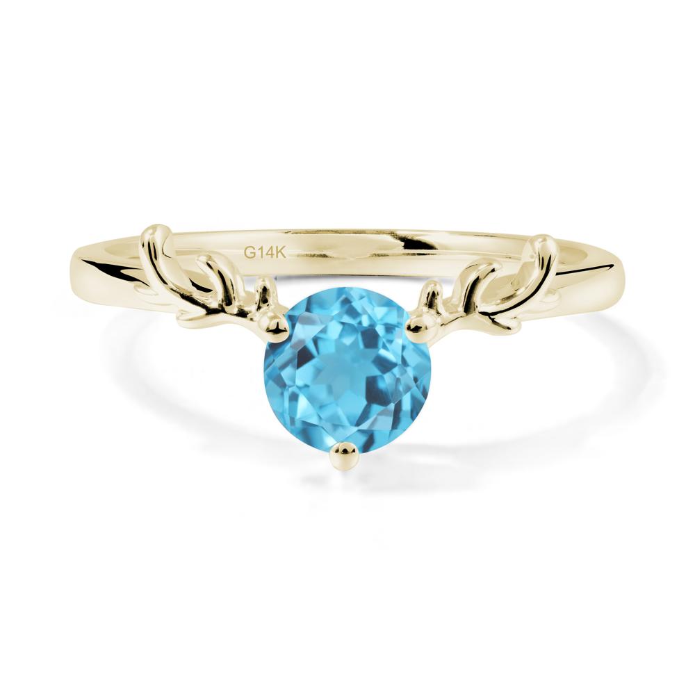 Round Swiss Blue Topaz Reindeer Ring - LUO Jewelry #metal_14k yellow gold