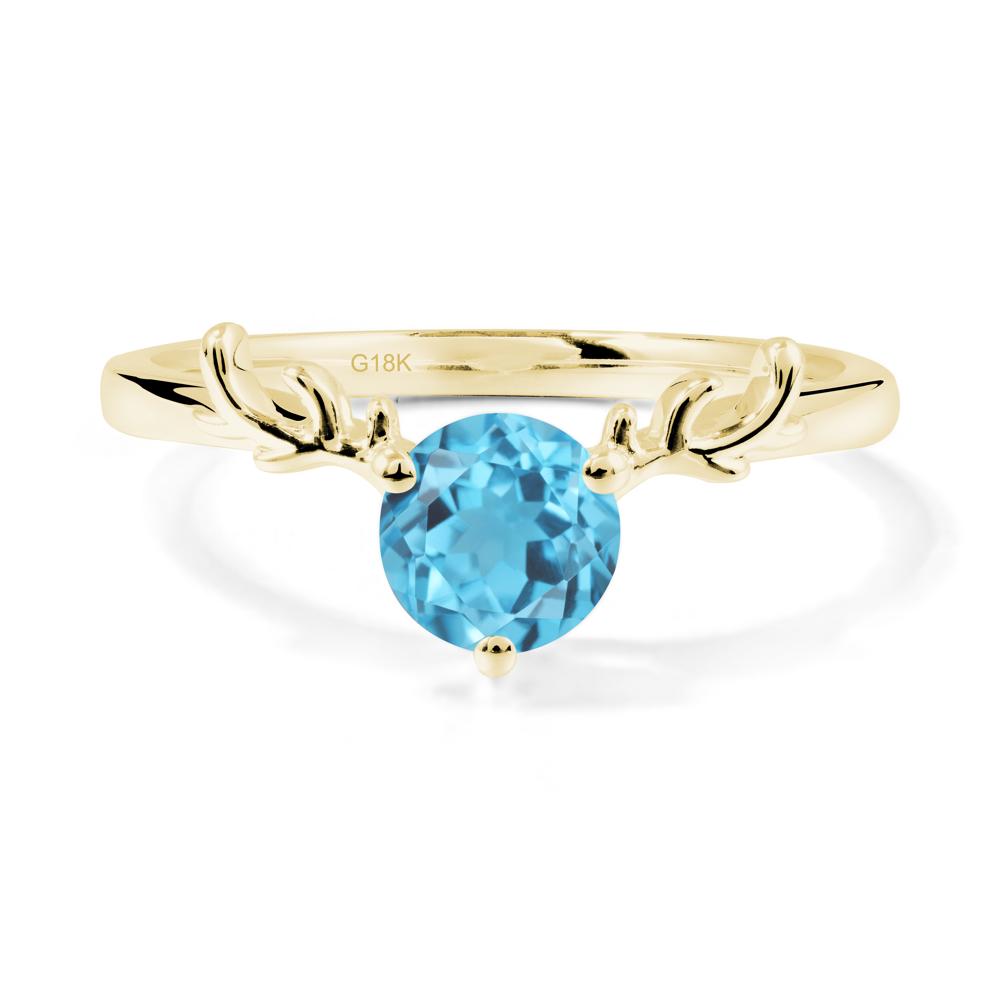 Round Swiss Blue Topaz Reindeer Ring - LUO Jewelry #metal_18k yellow gold
