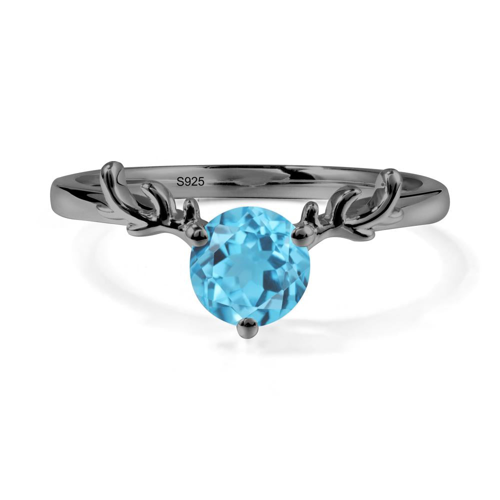 Round Swiss Blue Topaz Reindeer Ring - LUO Jewelry #metal_black finish sterling silver