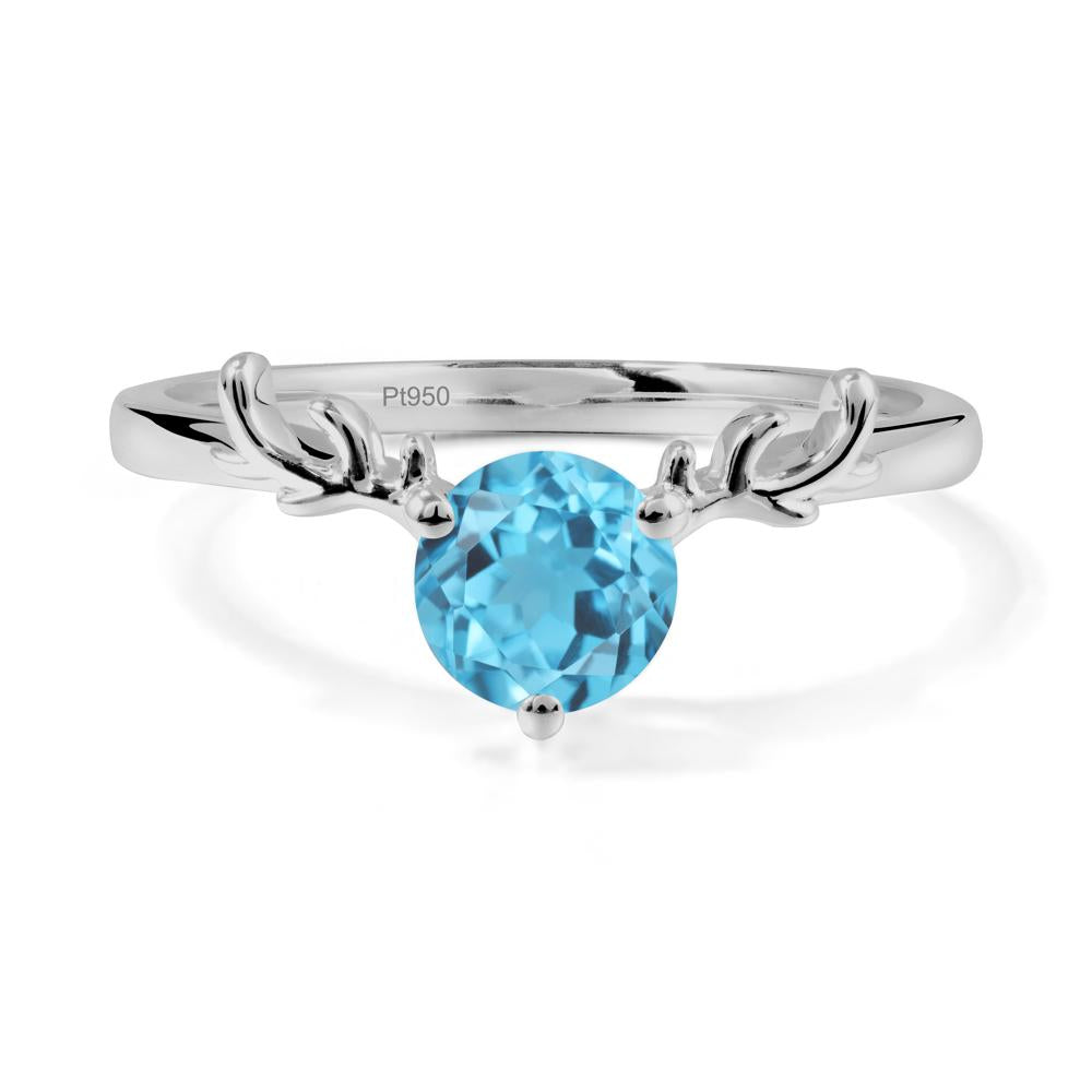 Round Swiss Blue Topaz Reindeer Ring - LUO Jewelry #metal_platinum
