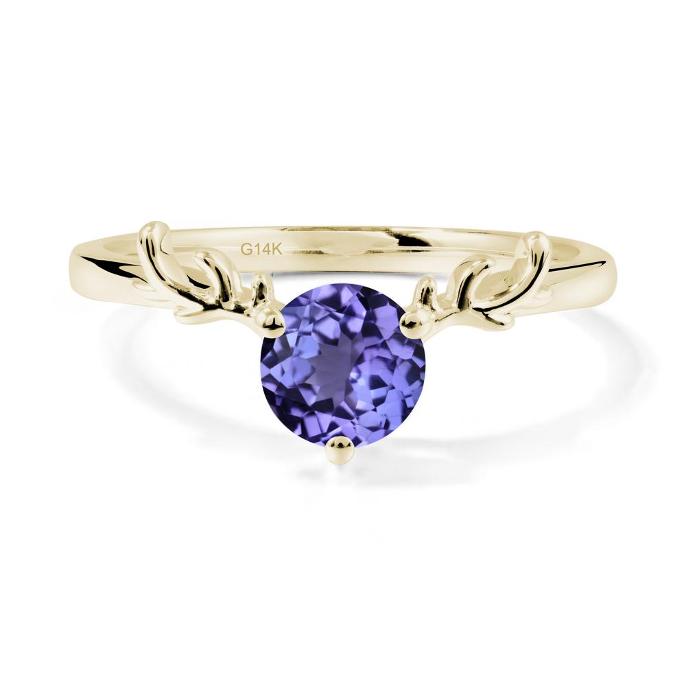 Solitaire Round Tanzanite Ring - LUO Jewelry #metal_14k yellow gold