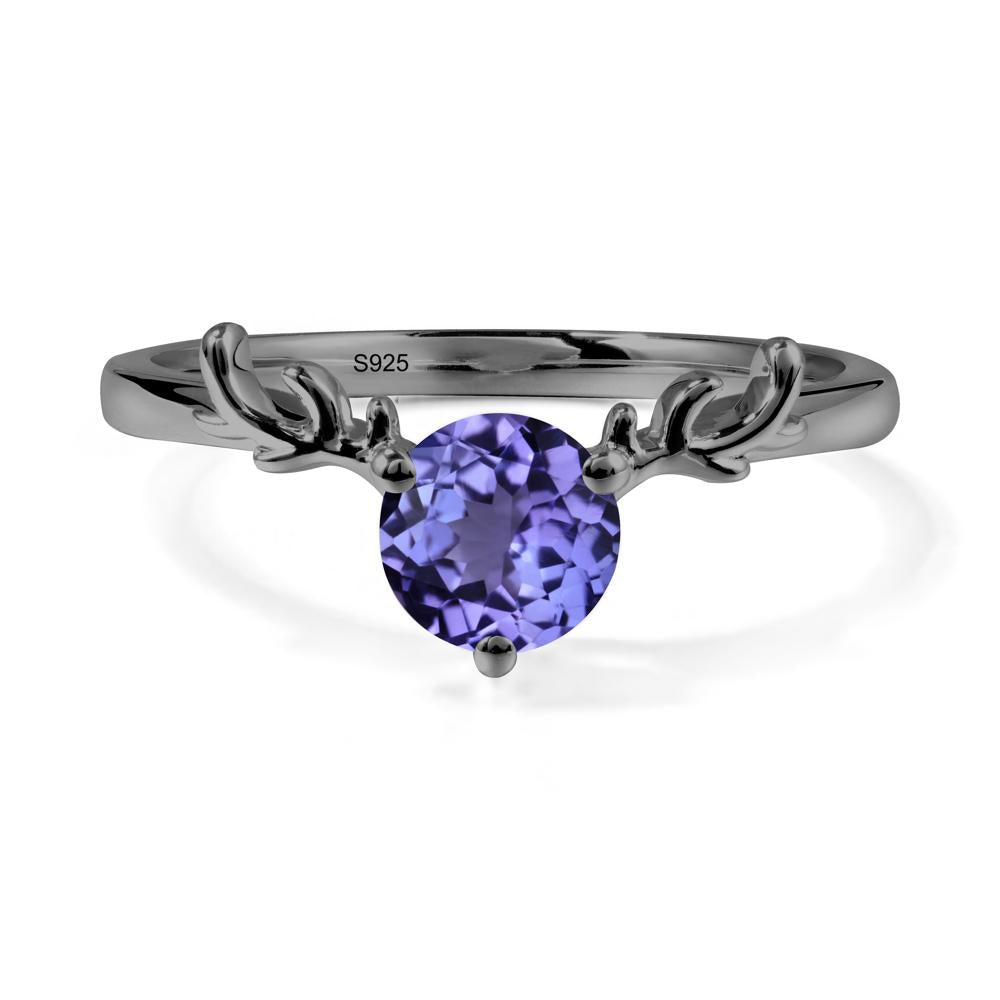 Solitaire Round Tanzanite Ring - LUO Jewelry #metal_black finish sterling silver