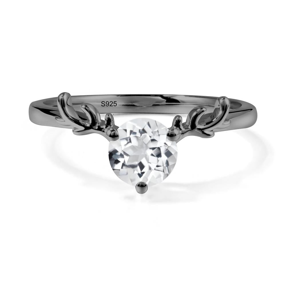Round White Topaz Antler Chrismas Ring - LUO Jewelry #metal_black finish sterling silver