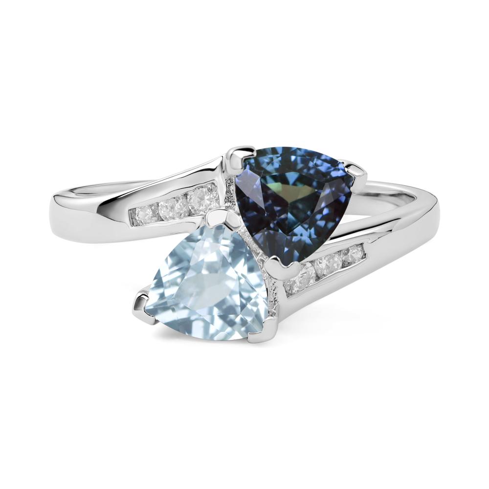 Alexandrite and Aquamarine Bypass Ring - LUO Jewelry #metal_14k white gold