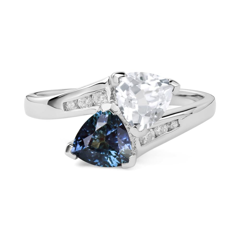 Alexandrite and White Topaz Two Stone Bypass Ring - LUO Jewelry #metal_14k white gold