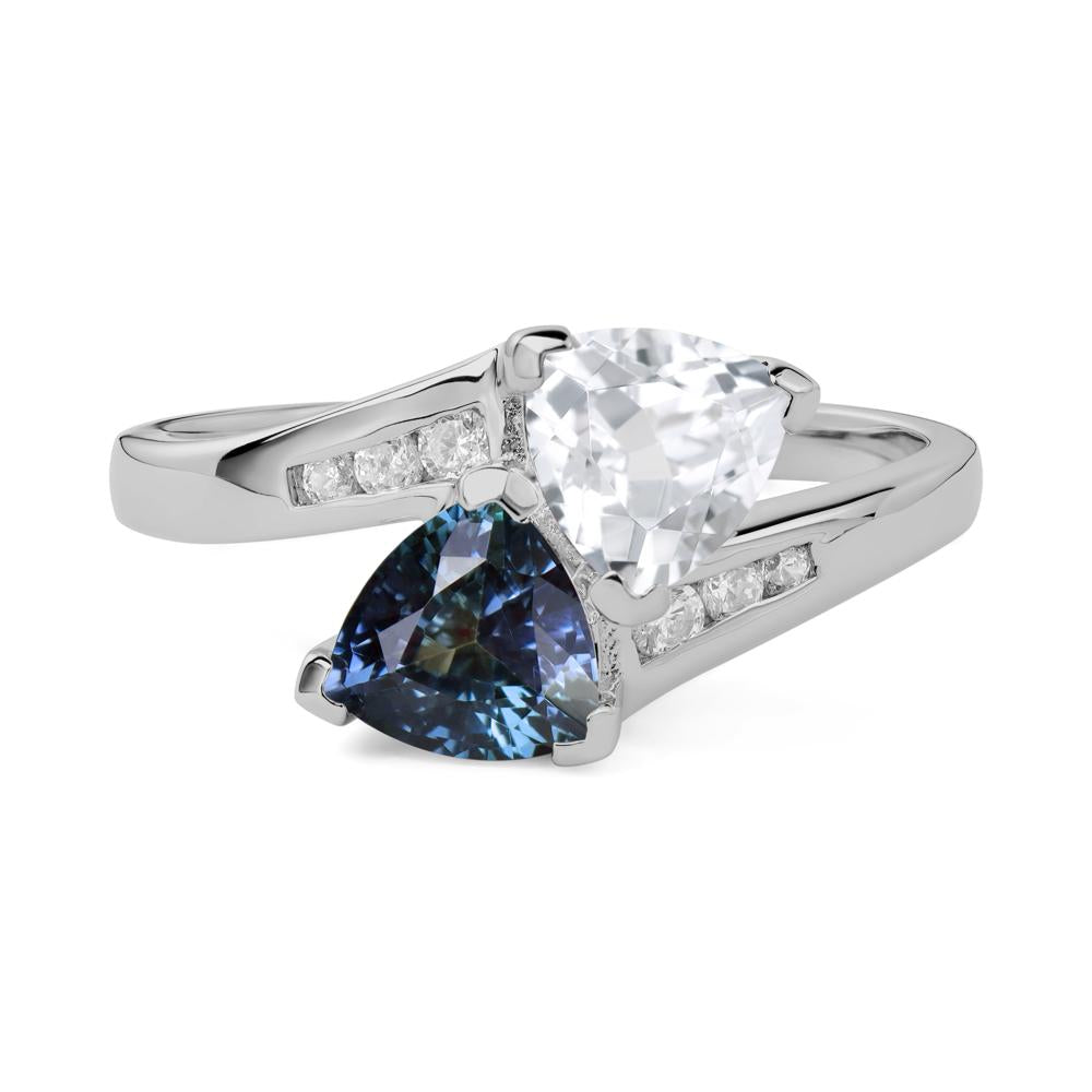 Alexandrite and White Topaz Two Stone Bypass Ring - LUO Jewelry #metal_platinum