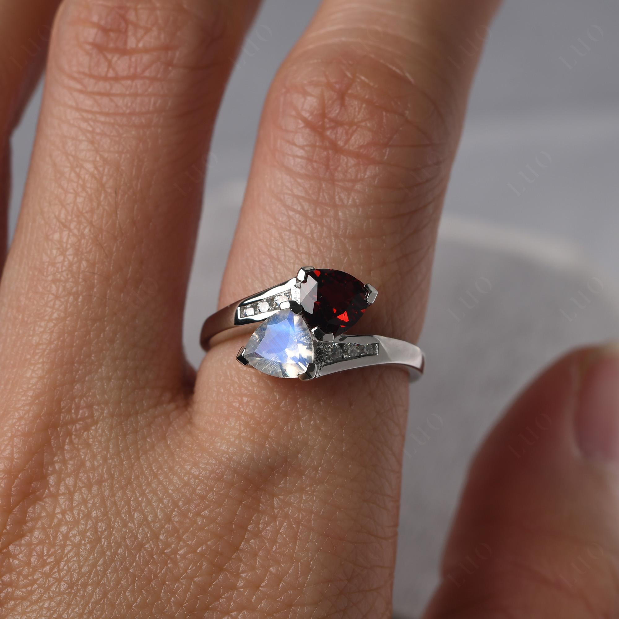 Moonstone and Garnet Ring - LUO Jewelry