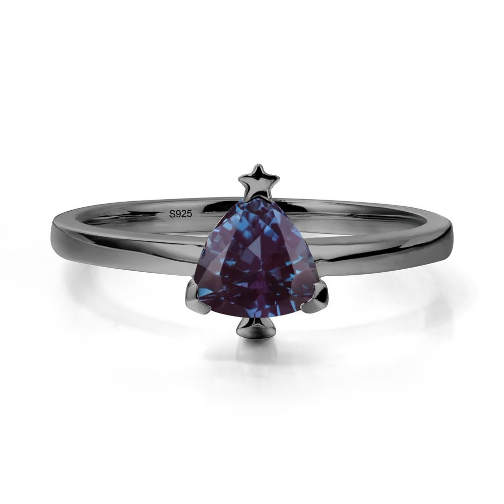 Christmas Tree Inspired Solitaire Alexandrite Ring - LUO Jewelry #metal_black finish sterling silver