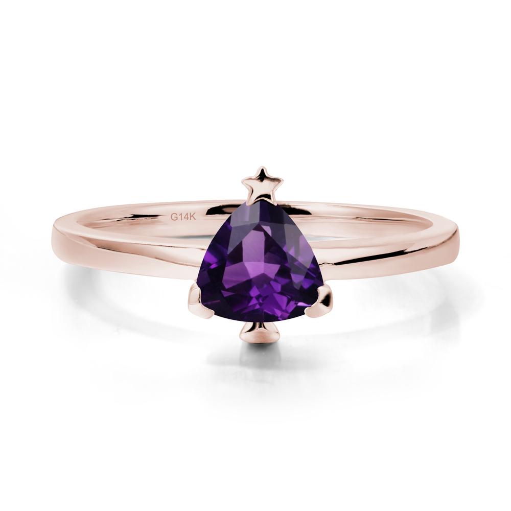 Solitaire Trillion Cut Amethyst Ring with Star - LUO Jewelry #metal_14k rose gold