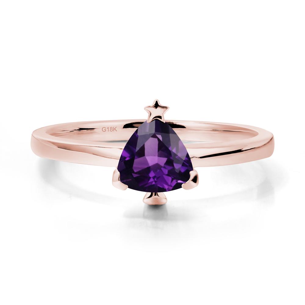 Solitaire Trillion Cut Amethyst Ring with Star - LUO Jewelry #metal_18k rose gold