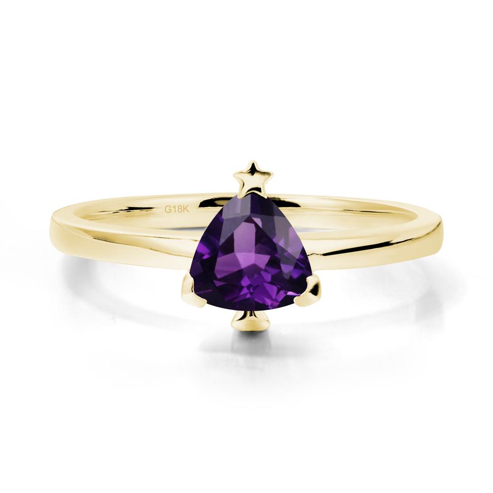 Solitaire Trillion Cut Amethyst Ring with Star - LUO Jewelry #metal_18k yellow gold
