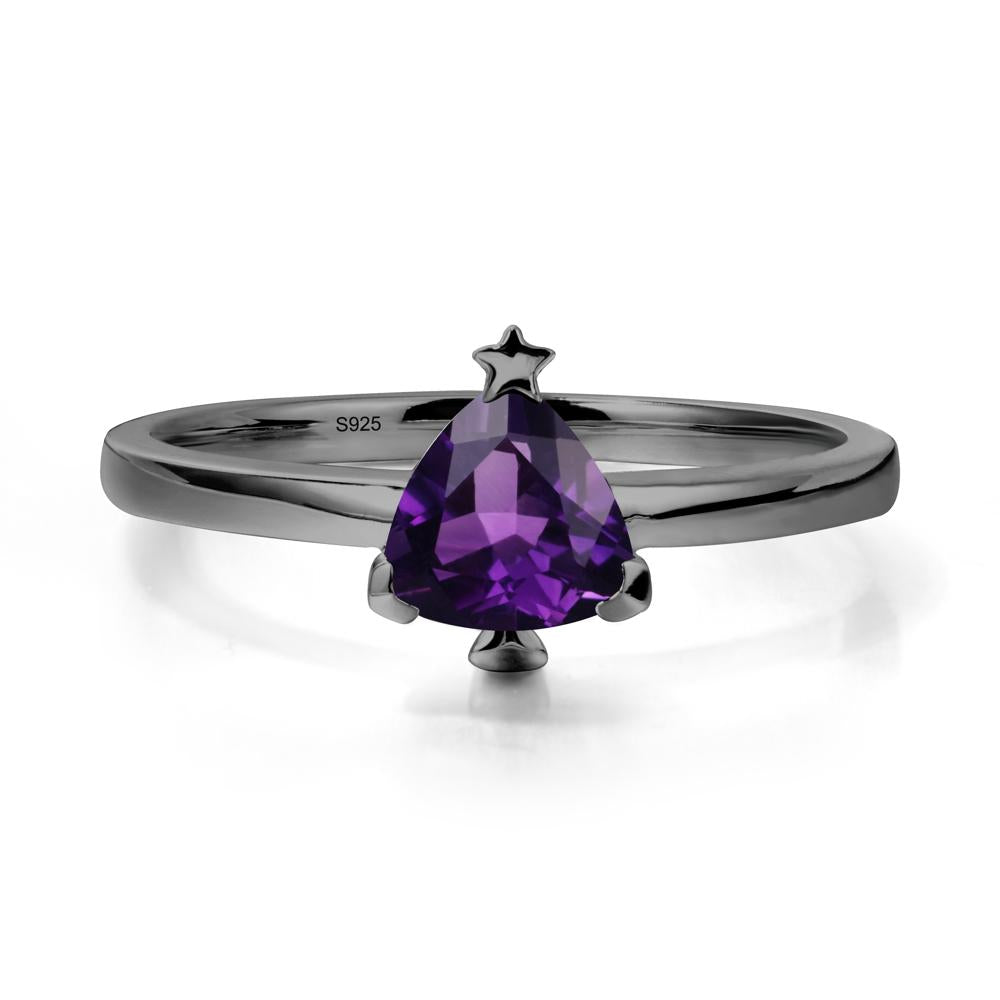 Solitaire Trillion Cut Amethyst Ring with Star - LUO Jewelry #metal_black finish sterling silver