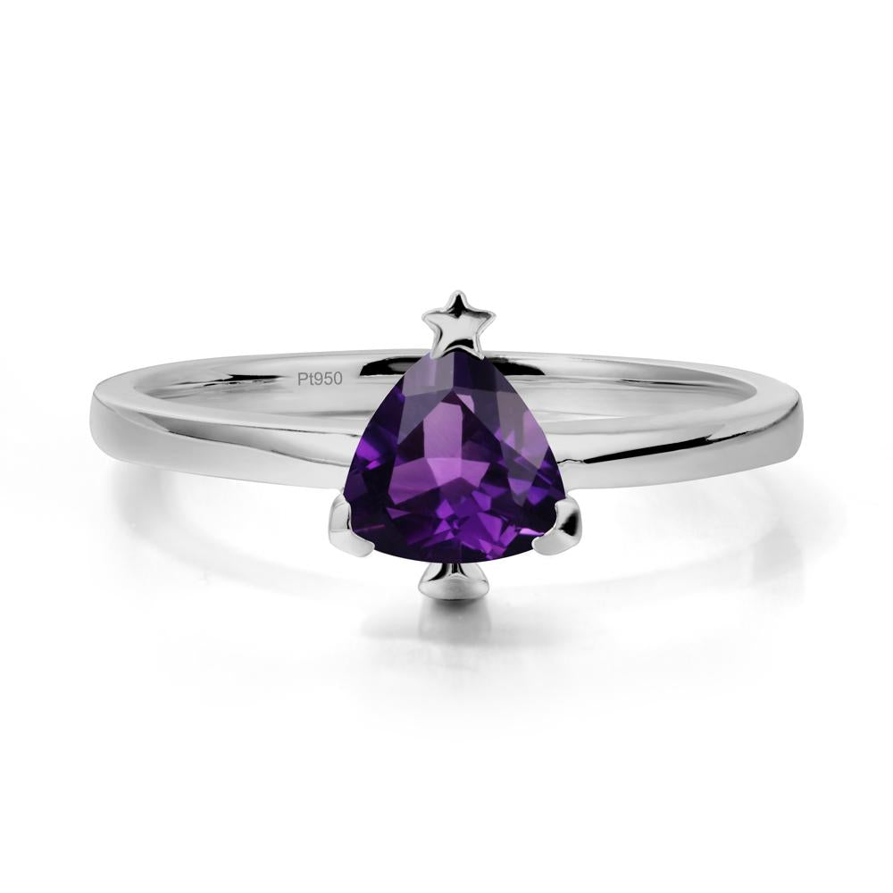Solitaire Trillion Cut Amethyst Ring with Star - LUO Jewelry #metal_platinum