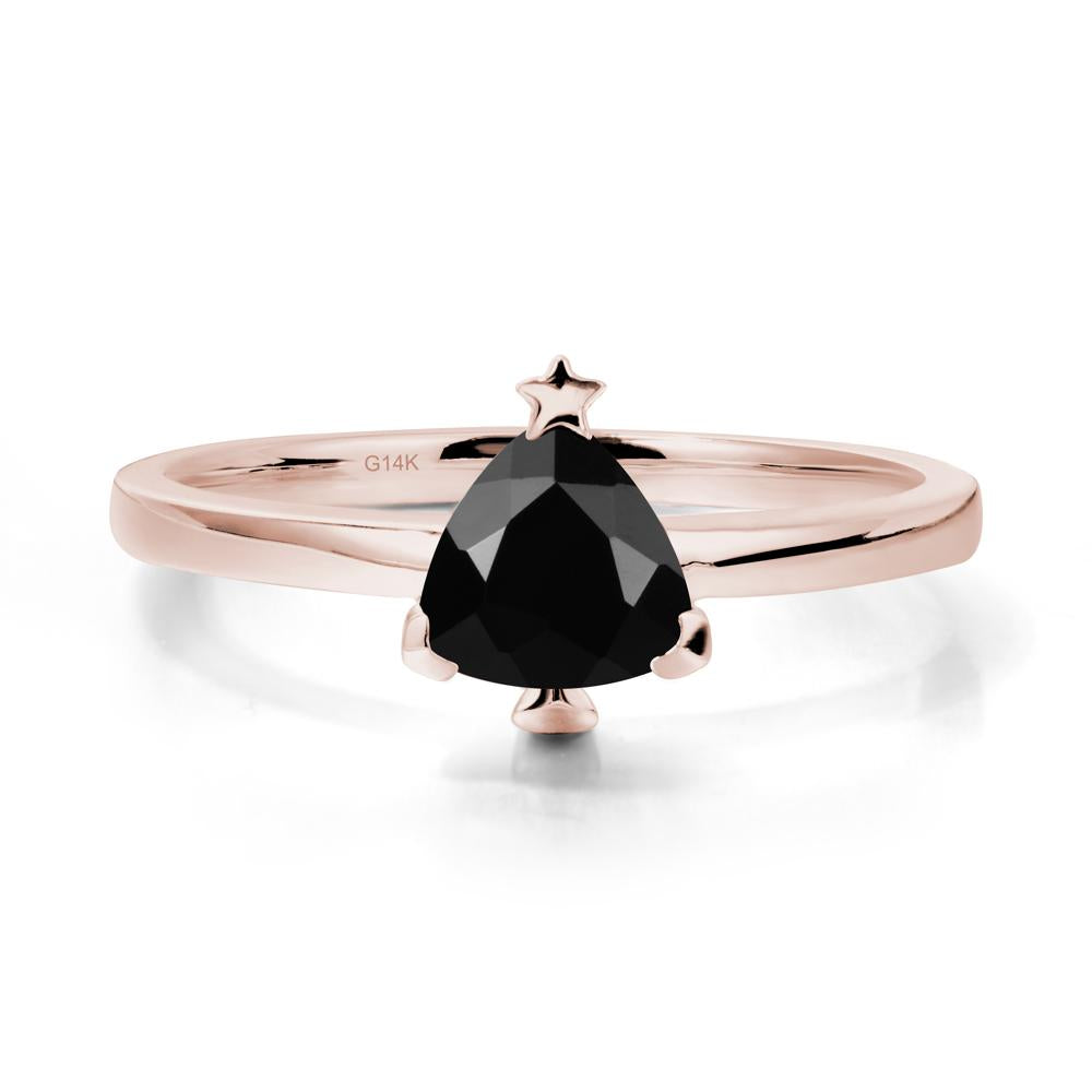 Christmas Tree Inspired Solitaire Black Spinel Ring - LUO Jewelry #metal_14k rose gold