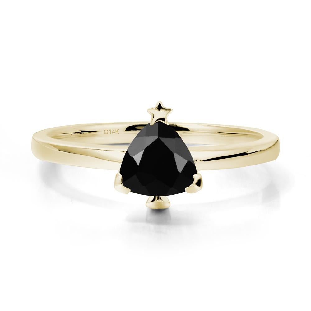 Christmas Tree Inspired Solitaire Black Spinel Ring - LUO Jewelry #metal_14k yellow gold