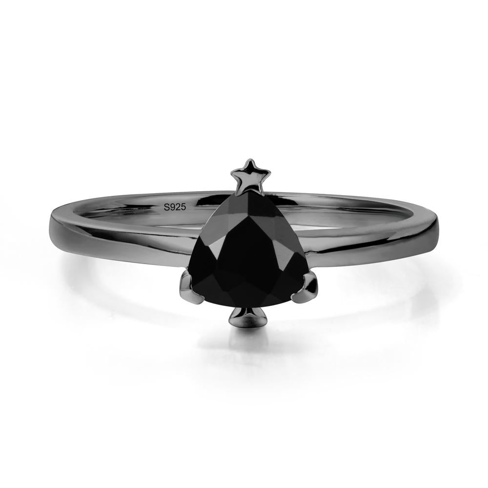 Christmas Tree Inspired Solitaire Black Spinel Ring - LUO Jewelry #metal_black finish sterling silver
