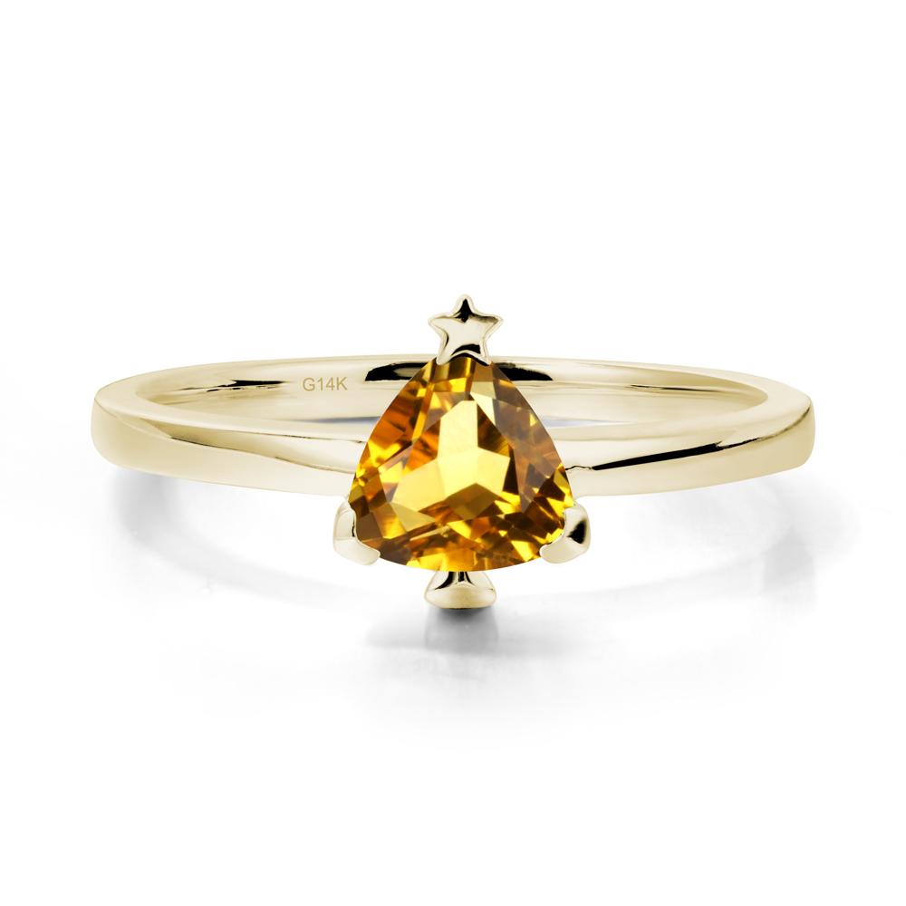 Solitaire Trillion Cut Citrine Ring with Star - LUO Jewelry #metal_14k yellow gold