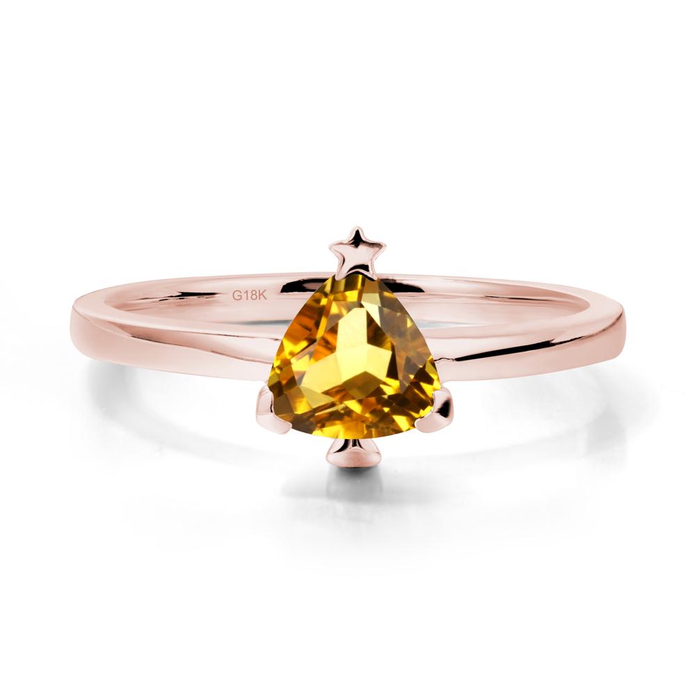 Solitaire Trillion Cut Citrine Ring with Star - LUO Jewelry #metal_18k rose gold