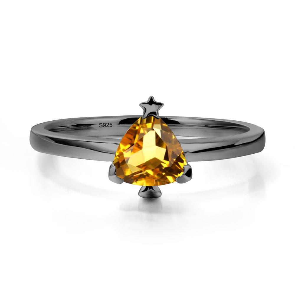 Solitaire Trillion Cut Citrine Ring with Star - LUO Jewelry #metal_black finish sterling silver