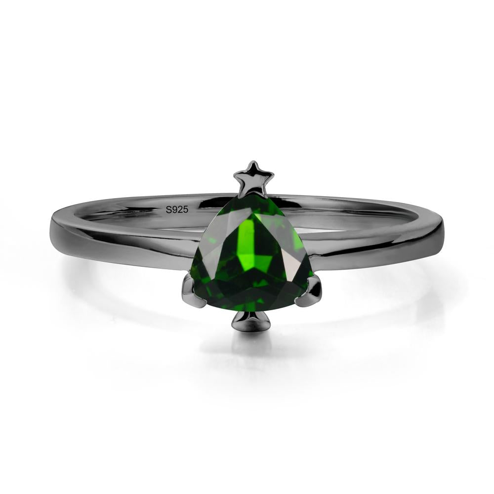 Christmas Tree Inspired Solitaire Diopside Ring - LUO Jewelry #metal_black finish sterling silver