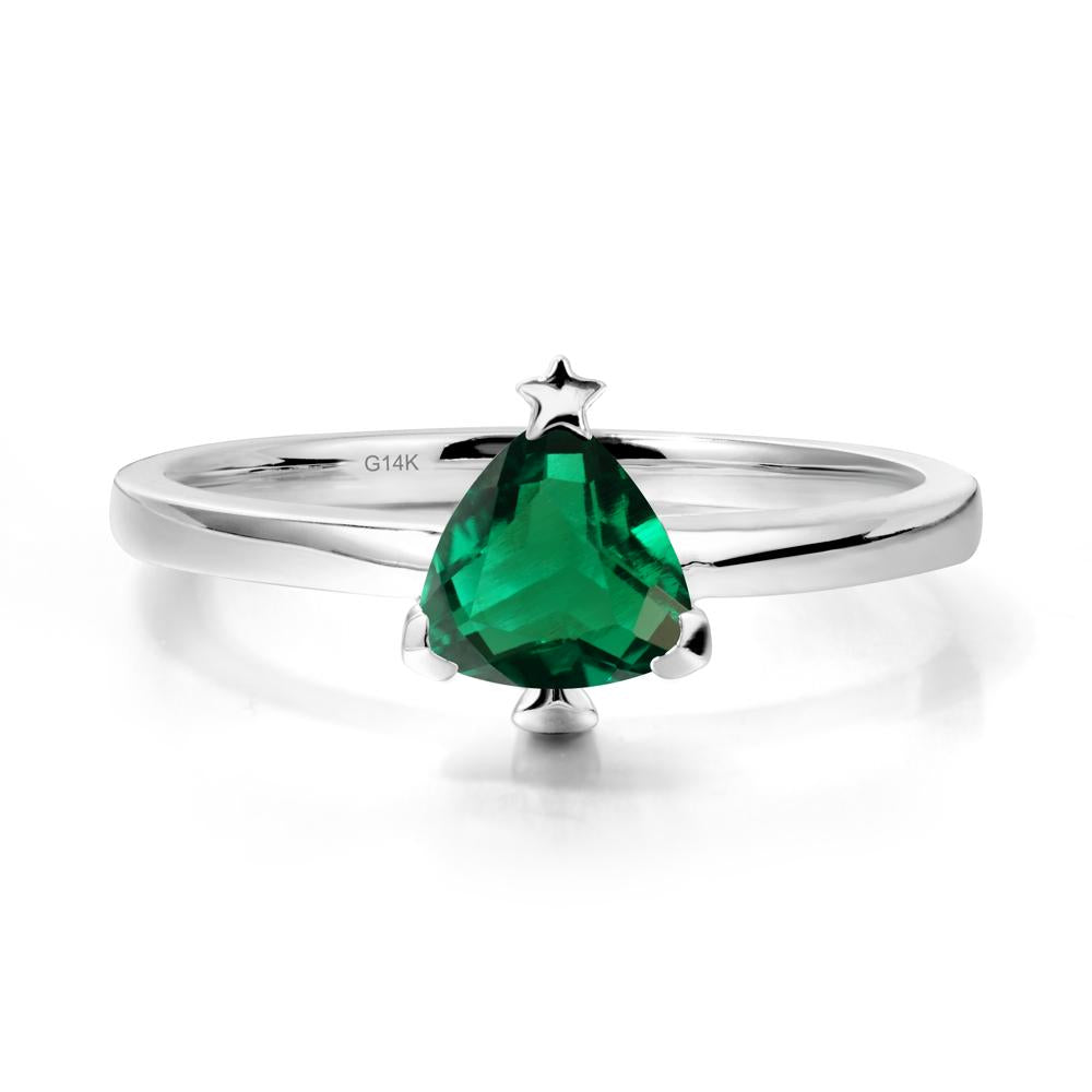 Solitaire Trillion Cut Emerald Ring with Star - LUO Jewelry #metal_14k white gold