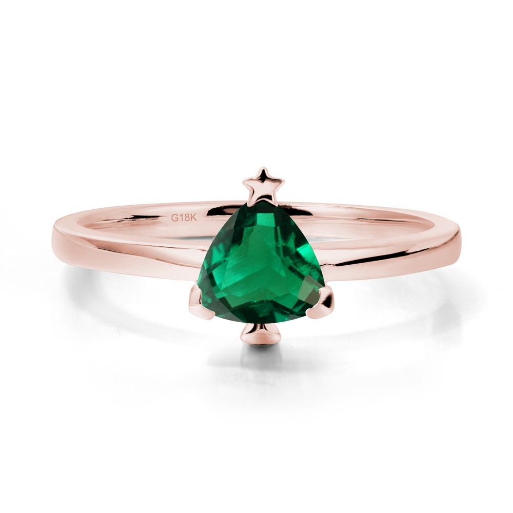 Solitaire Trillion Cut Emerald Ring with Star - LUO Jewelry #metal_18k rose gold