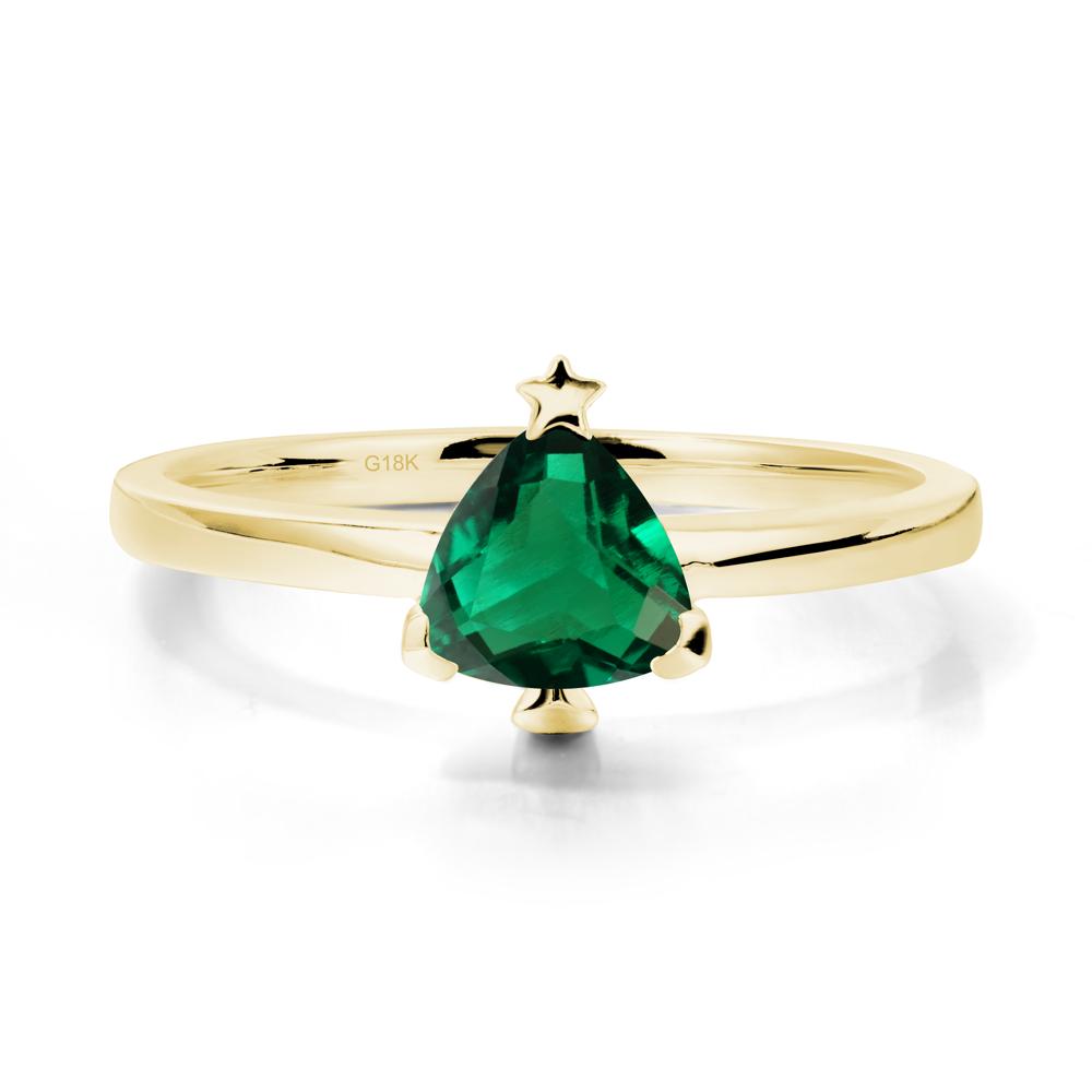 Solitaire Trillion Cut Emerald Ring with Star - LUO Jewelry #metal_18k yellow gold