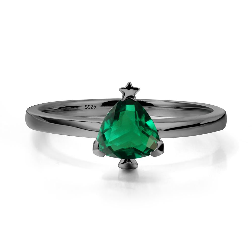 Solitaire Trillion Cut Emerald Ring with Star - LUO Jewelry #metal_black finish sterling silver