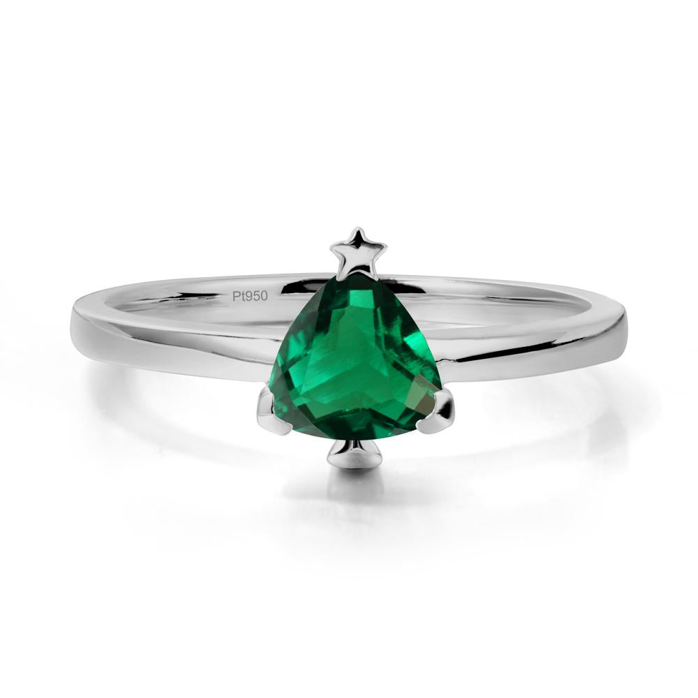 Solitaire Trillion Cut Emerald Ring with Star - LUO Jewelry #metal_platinum