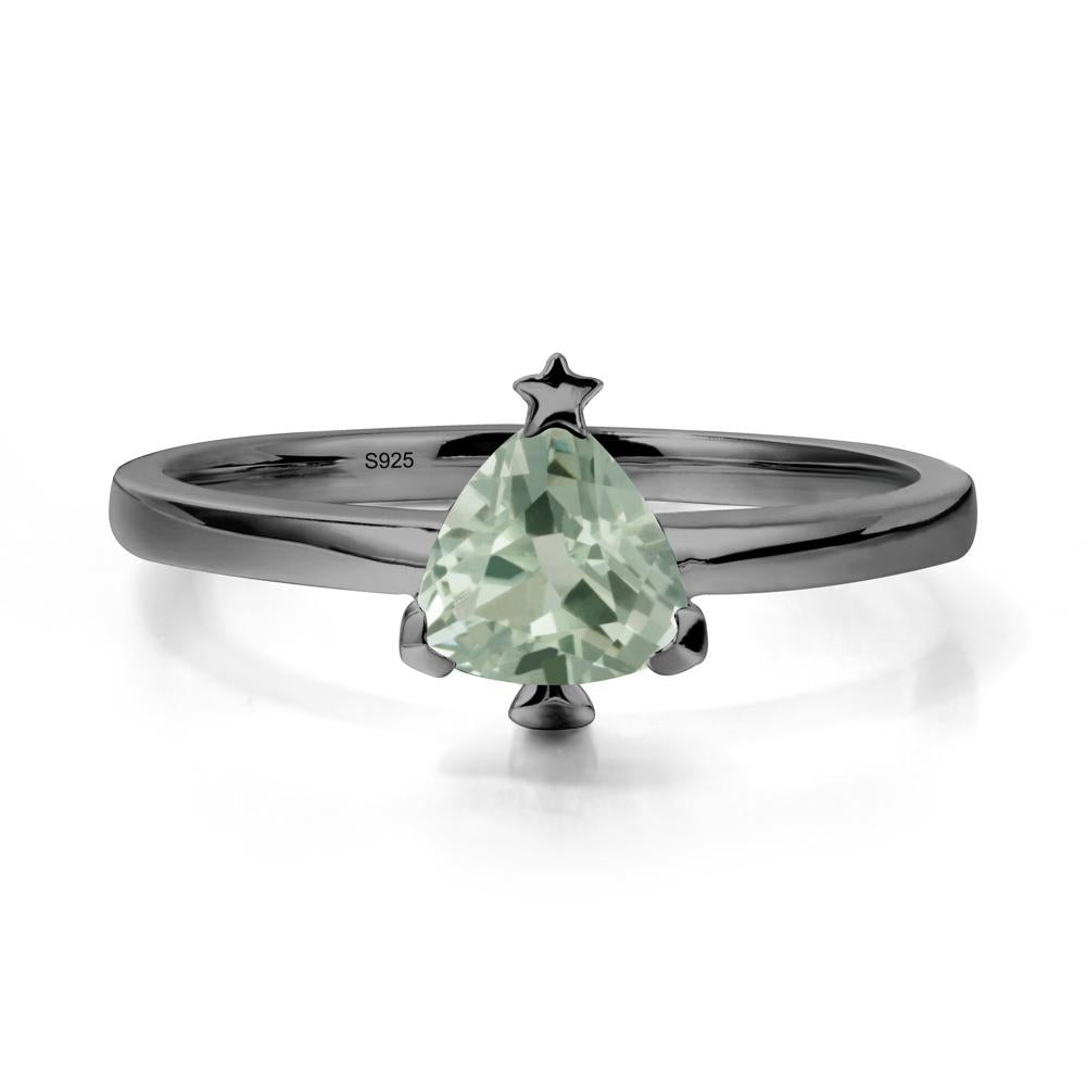 Christmas Tree Inspired Solitaire Green Amethyst Ring - LUO Jewelry #metal_black finish sterling silver